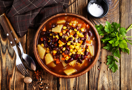 chilli corn carne in bowl, mexican foodの写真素材