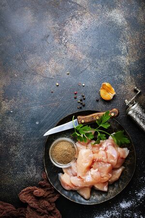 raw chicken fillet on plate, chicken fillet withの写真素材