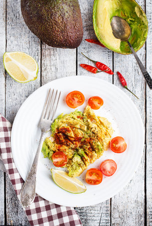 fresh avocado with spice oil and saltの写真素材