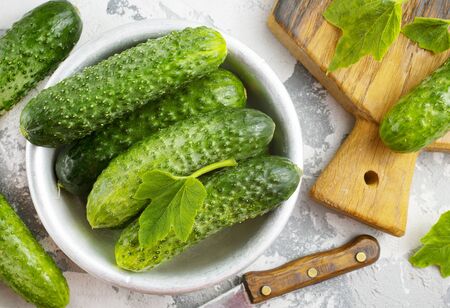 fresh cucumbers on a table, fresh vegetablesの写真素材