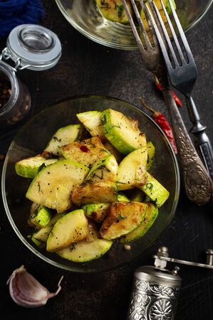 fried zucchini with salt and spiceの写真素材