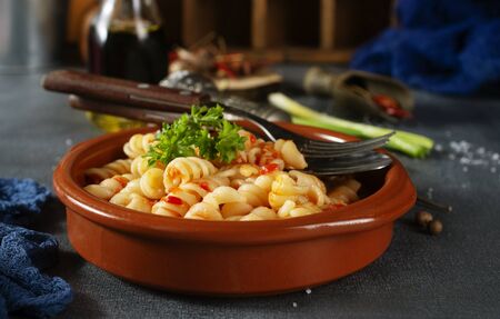 pasta with tomato sauce and aroma spiceの写真素材