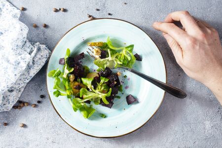 salad with nuts and boiled beet, fresh saladの写真素材