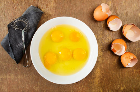 Organic chicken eggs. Food ingredients - chicken eggs, Chicken eggs on a table
