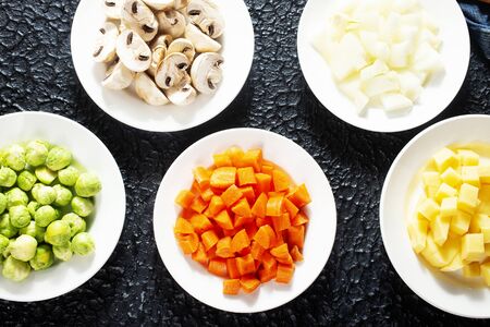 raw vegetables in bowls or plate, fresh vegetablesの写真素材