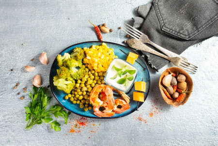 fried potato sausage shrimp and cheese sticksの写真素材