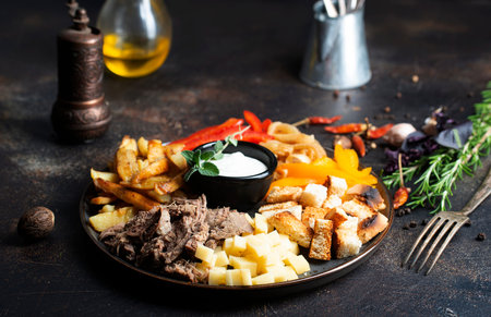 ingredients for salad, salad with potato and meat