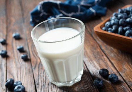 Blueberry yogurt in a glassの写真素材