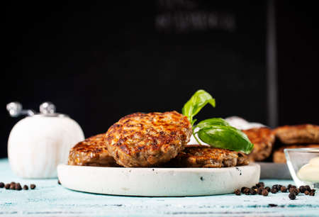 Delicious homemade cutlets in bowl. chiocken cutlets. fried cutletsの写真素材