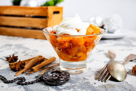 Pumpkin dish baked in the oven with sour cream sauceの写真素材