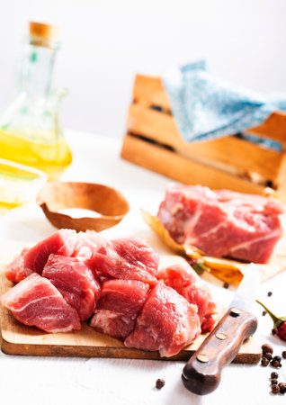 raw meat on wooden boardの写真素材
