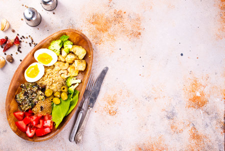 Light healthy dietary vegan dish: couscous and vegetablesの写真素材