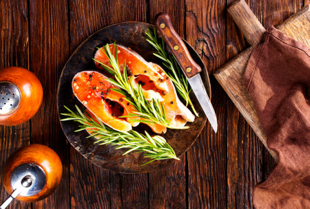 Delicious cooked salmon fish filletsの写真素材