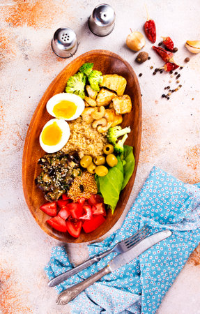 Light healthy dietary vegan dish: couscous and vegetablesの写真素材