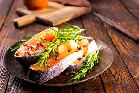 Delicious cooked salmon fish filletsの写真素材
