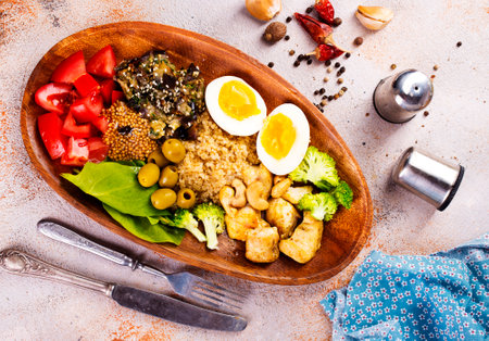 Light healthy dietary vegan dish: couscous and vegetablesの写真素材