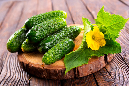 Cucumber on wooden board and vintage background.の写真素材