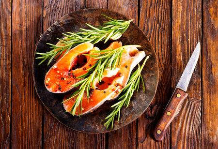 Delicious cooked salmon fish filletsの写真素材