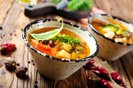 soup with chilli and beanの写真素材