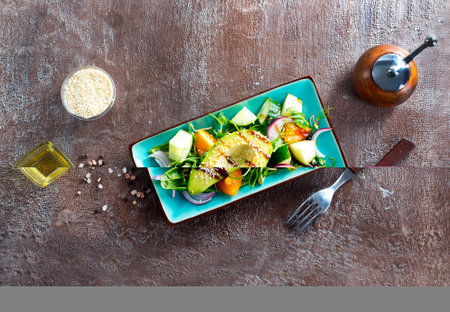 diet salad with fresh avocadoの写真素材