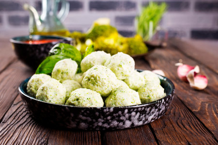 cutlets from chicken and broccoli on a plateの写真素材