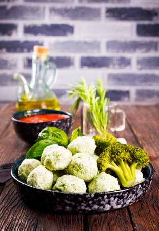 cutlets from chicken and broccoli on a plateの写真素材