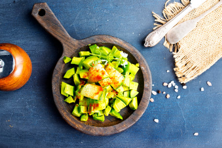 Diet avocado salad with salt and olive oilの写真素材