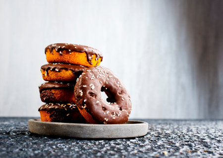 Chocolate cookies rings. Biscuit rings. Copy Space.の写真素材