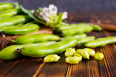 Soybean on wooden table, raw beans on wooden backgroundの写真素材