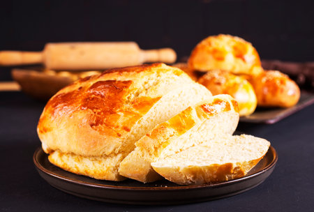 fresh bread on a dark table