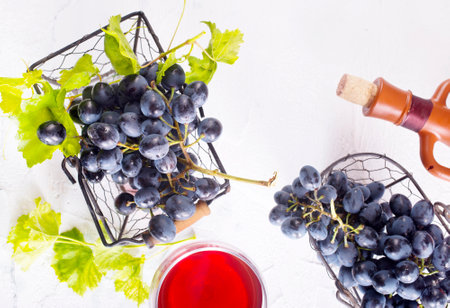 Black grapes for wine on light tableの写真素材