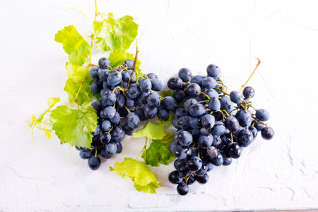Black grapes for wine on light tableの写真素材
