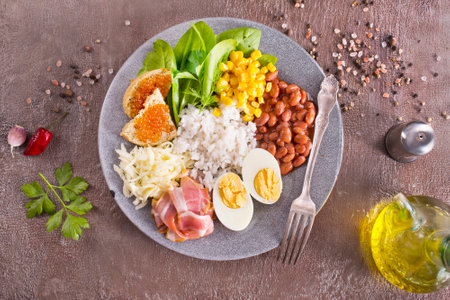 gray plate diet breakfastの写真素材