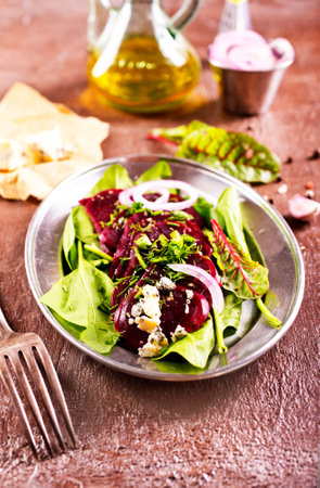Tasty salad of beetroot, cheese and nutsの写真素材