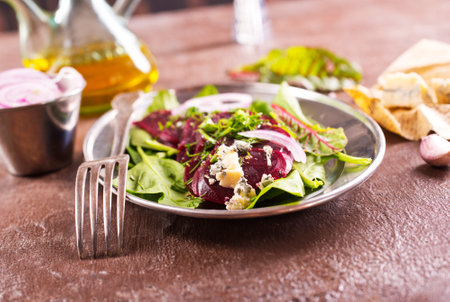 Tasty salad of beetroot, cheese and nutsの写真素材