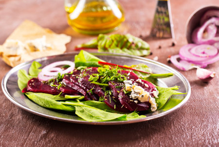 Tasty salad of beetroot, cheese and nutsの写真素材
