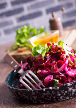 Vinegret- traditional Russian beet salad and vegetables.の写真素材
