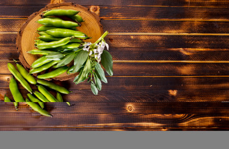 Green beans close up top view background. fresh beansの写真素材