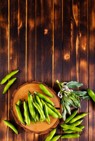 Green beans close up top view background. fresh beansの写真素材