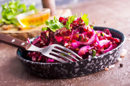 Vinegret- traditional Russian beet salad and vegetables.の写真素材