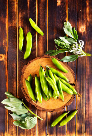 Green beans close up top view background. fresh beansの写真素材
