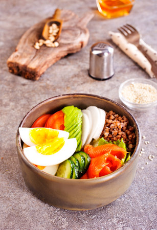 Healthy vegan nutritious bowl with buckwheat.の写真素材