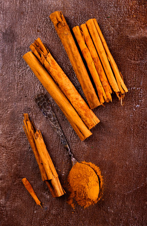 cinnamon powder on a table, aroma spiceの写真素材
