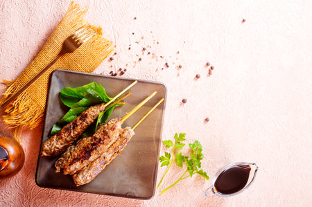 Grilled Lula kebab on skewers with spicesの写真素材