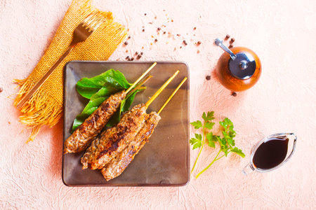 Grilled Lula kebab on skewers with spicesの写真素材