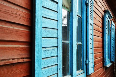 Painted facade of old countryside house