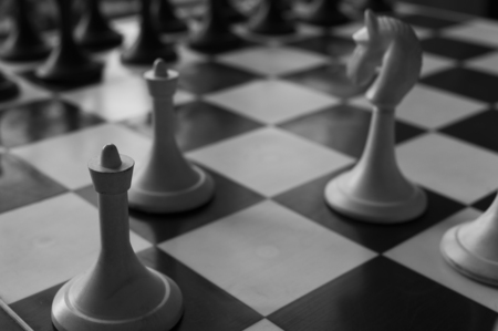Old chess game vintage photo in black&whiteの写真素材
