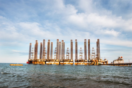 Abandoned oil rigs on the sea