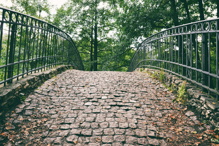 Stone bridge with pedestrian perspectiveの写真素材