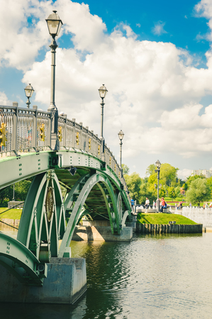Moscow, Tsaritsyno. Closeup view of pedestrian arch bridgeの写真素材
